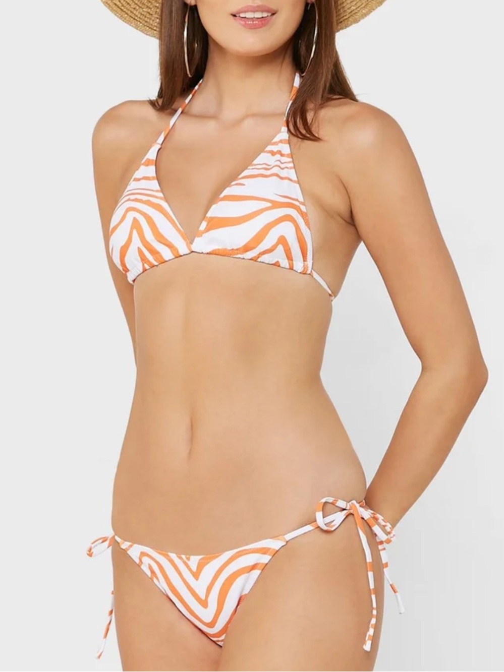 Amazon Orange and White Zebra Halter High Waist Sexy Bikini Set Size M